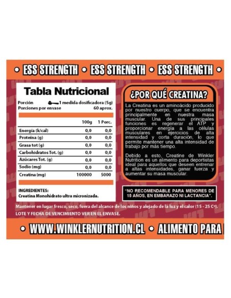 Creatina Winkler Nutrition, 300 grs, 60 Servicios