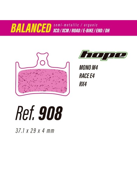 Pastillas LESS BRAKES Balanced 908 para Hope E4