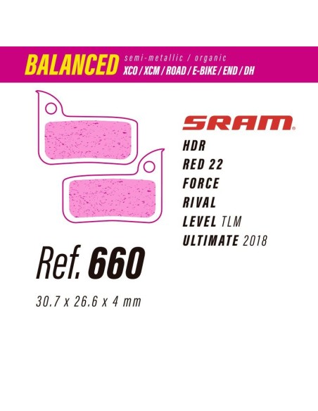 Pastillas LESS BRAKES Balanced 660 para Sram HDR-Red22-Force-Rival-Level-Ultimate